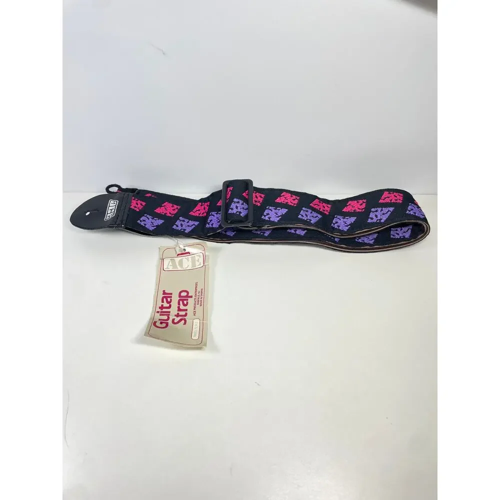 Vintage ACE Guitar Strap Model 2131 Black Purple Pink Pattern – New with Tags - Picture 3 of 6